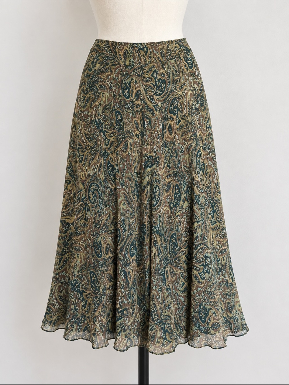 Jones New York Paisley A-Line Midi Skirt in Green, Yellow and Brown